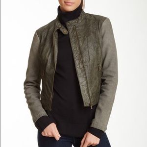 Blanc Noir Canvas Sleeve Faux Leather Moto Jacket Sz S